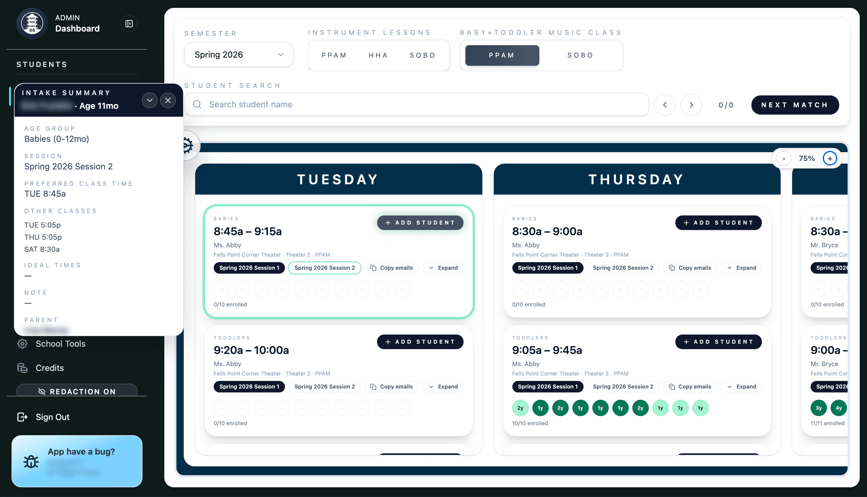 Intake summary mapped into schedule placement