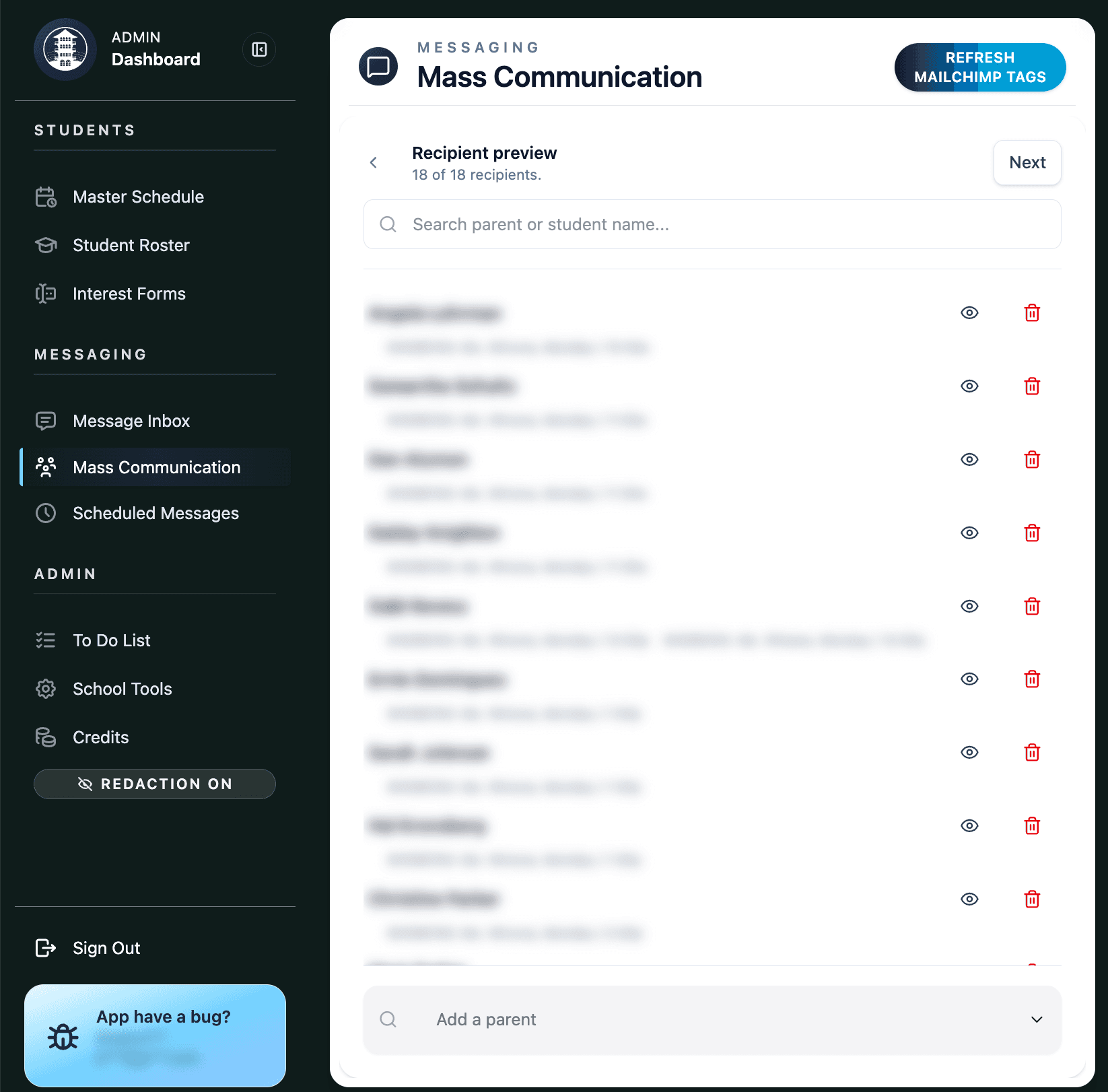 Recipient preview for mass communication workflow