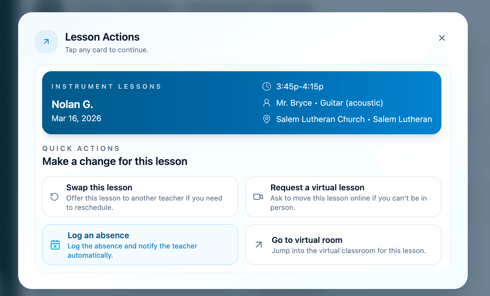 Parent Portal actions